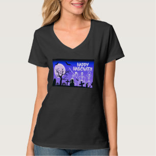 Glad Halloween skelett dansar i månljust grav T Shirt