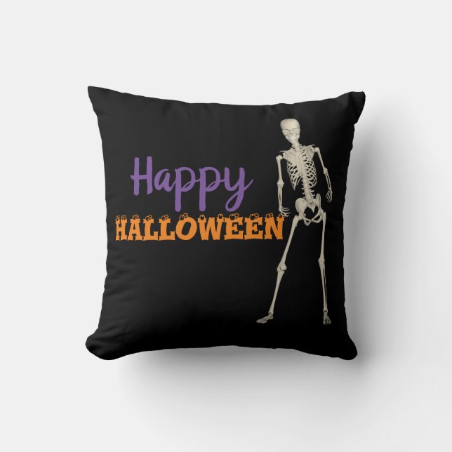 Glad Halloween Skelett Dekorativ Kudde (Framsida)