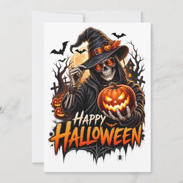 Glad Halloween Skelett Pumpa Present för Män Inbjudningar (Framsida)