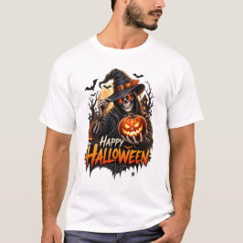 Glad Halloween Skelett Pumpa Present för Män T Shirt
