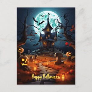 Glad Halloween skelett skalle spökhus Vykort
