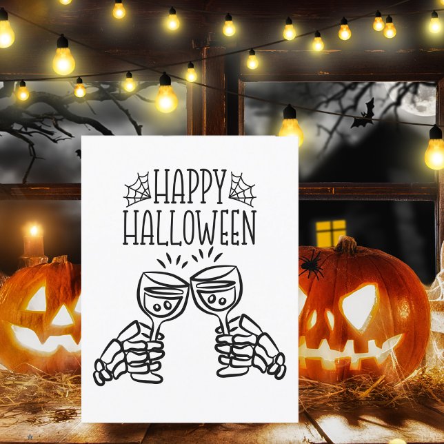 Glad Halloween Skelett Vin Toast Modern Elegant Vykort (Skapare uppladdad)