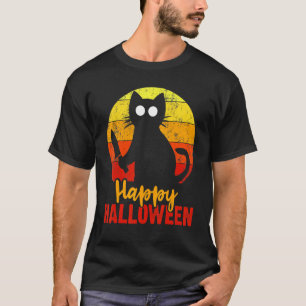 Glad Halloween Skräck Svart Katt Med Kniv Läskig T Shirt