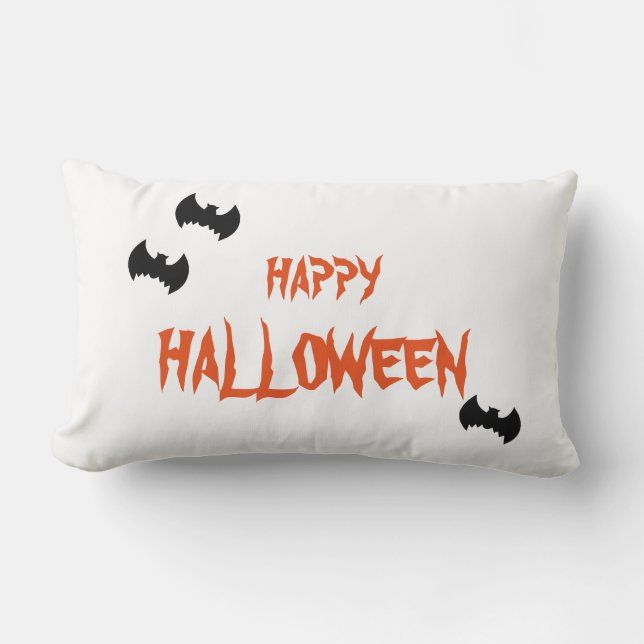 Glad Halloween Skräckig Fladdermus Vit Kastfilt Lumbarkudde (Framsida)
