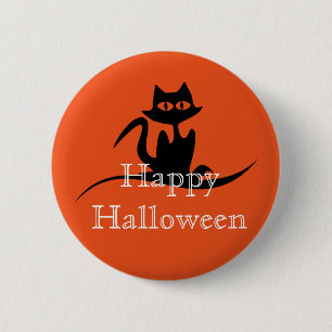 Glad Halloween Skräckig Katt Knapp