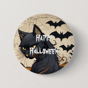 Glad Halloween Skräckig katt Knapp