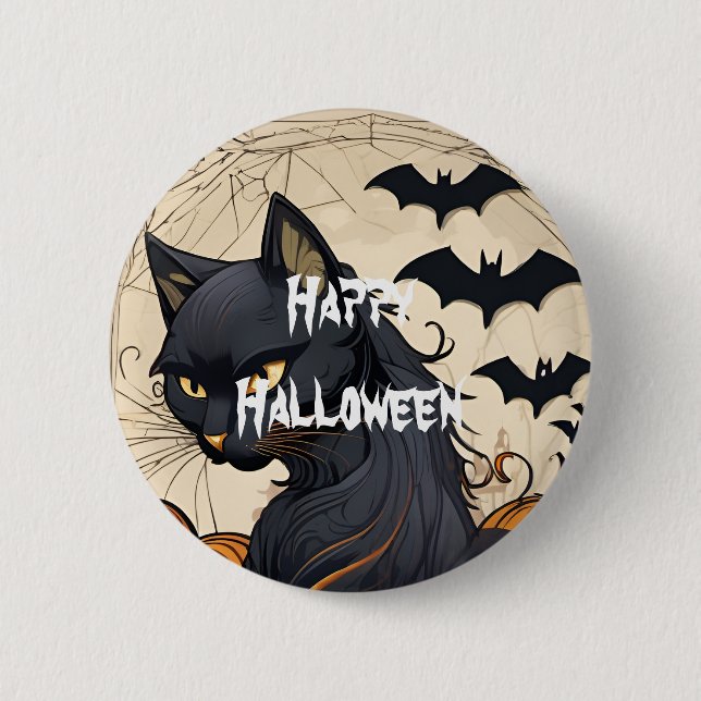 Glad Halloween Skräckig katt Knapp (Framsida)
