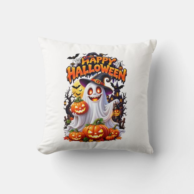 Glad Halloween Skräckig Kattdesign Kudde (Framsida)