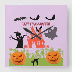 Glad Halloween Skräckinjagande Träd Bark, Fladderm Fyrkantig Klocka