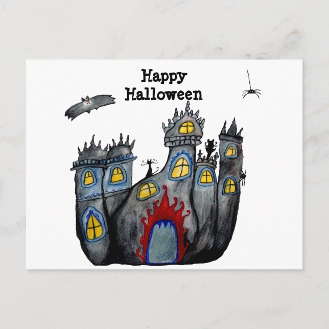 Glad Halloween Skräckkattslott  Vykort (Framsida)