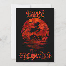 GLAD HALLOWEEN SKRÄMMANDE HÄXA PÅ KVAST  INBJUDNINGAR