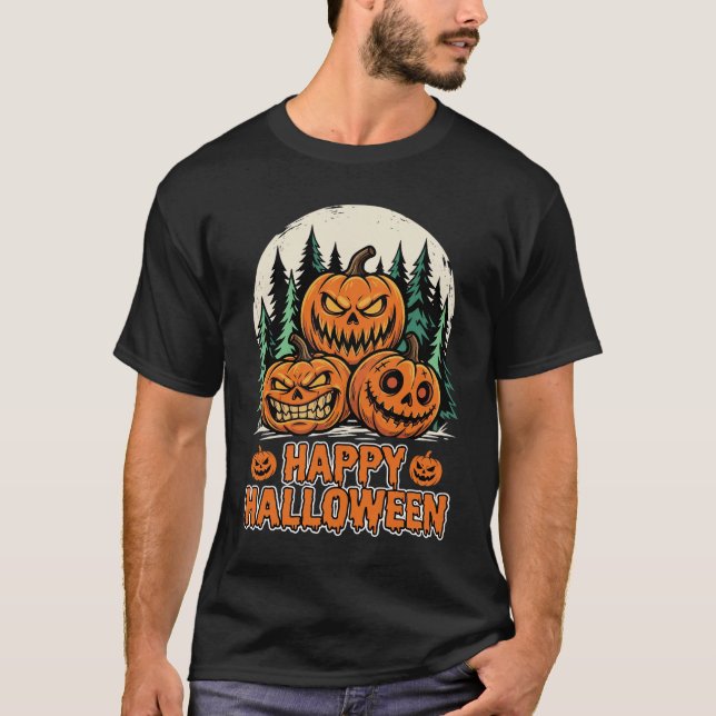 Glad Halloween Skrämmande Pumpaskog Vektor T Shirt (Framsida)