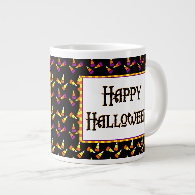 Glad Halloween-socker Mönster på Svart Jätte Mug Jumbo Mugg (Framsida höger)