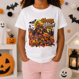 Glad Halloween Söt Dachshund Pumpakostym T Shirt