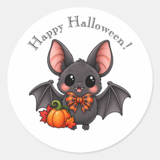 Glad Halloween Söt Fladdermus och Pumpa Rund Klist Runt Klistermärke