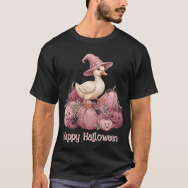 Glad Halloween Söt Häxa Anka & Rosa Pumpa T Shirt