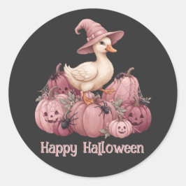 Glad Halloween Söt Häxdocka & Rosa Pumpa Runt Klistermärke