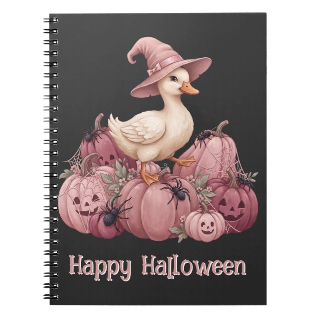 Glad Halloween Söt Häxduck & Rosa Pumpa Anteckningsbok (Framsidan)