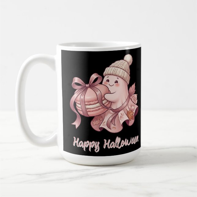 Glad Halloween Söt Höstskörd Spöke & Macaron Kaffemugg (Vänster)