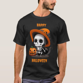 Glad Halloween Söt Kawaii Skelett & Pumpa T Shirt