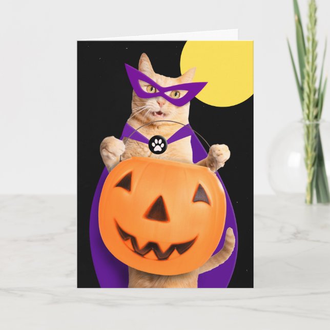 Glad Halloween Söt Orange Tabby Ginger Katt  Helgkort (Framsida)