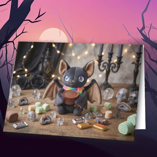 Glad Halloween | Söt plyschfladdermus flirtig  Kort (Skapare uppladdad)
