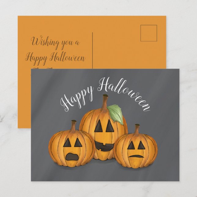 Glad Halloween Söt Pumpa Jack O Lykta Vykort (Fram/baksida)