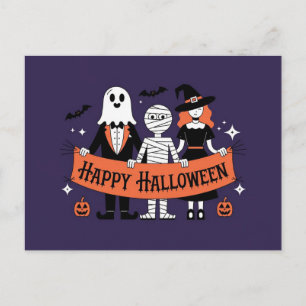 Glad Halloween Söt spöke, mumie och häxa Vykort