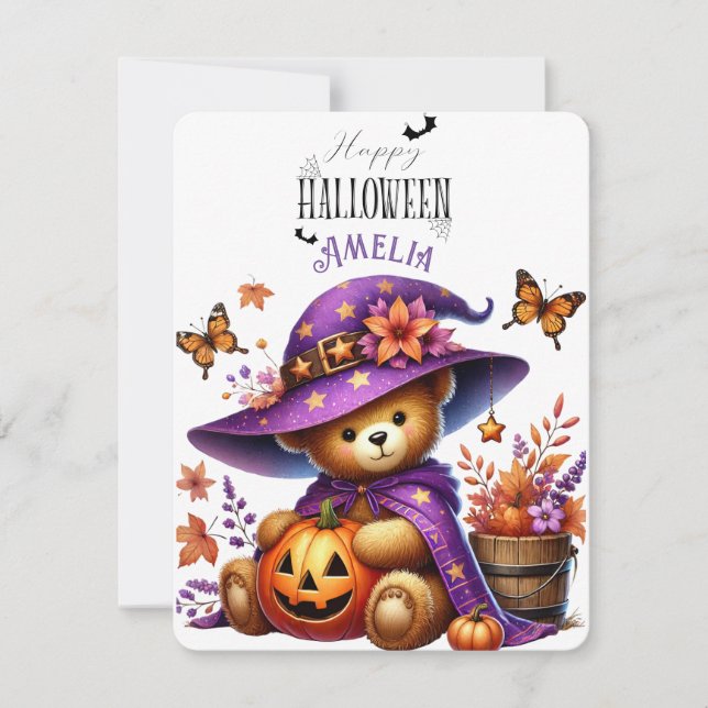 Glad Halloween Söt Trollkarlsbjörn Julkort (Framsida)