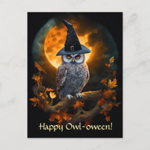 Glad Halloween Söt Ugglas Trollkarlshatt Helg Vykort