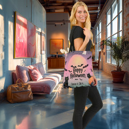 Glad Halloween – söta katter, fladdermöss och pump Tygkasse