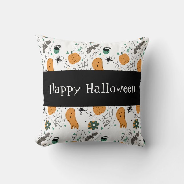 Glad Halloween Söta Spökena Klotter Mönster Kudde (Framsida)