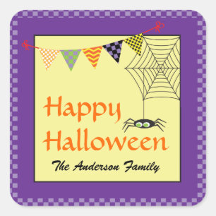 Glad Halloween Spindel Lägg till namn Fyrkantigt Klistermärke