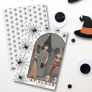 Glad Halloween spindelnät och foto Julkort