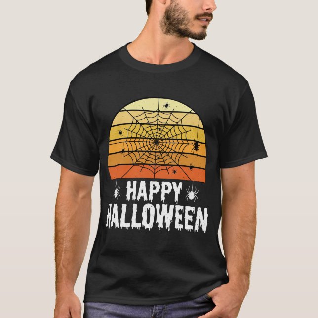 Glad Halloween Spindelnät Solnedgång Design T Shirt (Framsida)