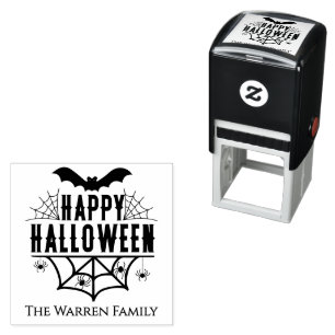 Glad Halloween Spindelnät Spindlar Fladdermöss Fam Självfärgande Stämpel