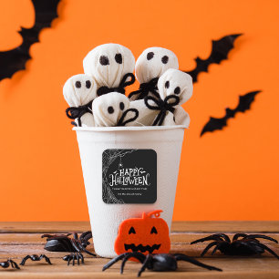 Glad Halloween Spindelnät Tack Fyrkantigt Klistermärke