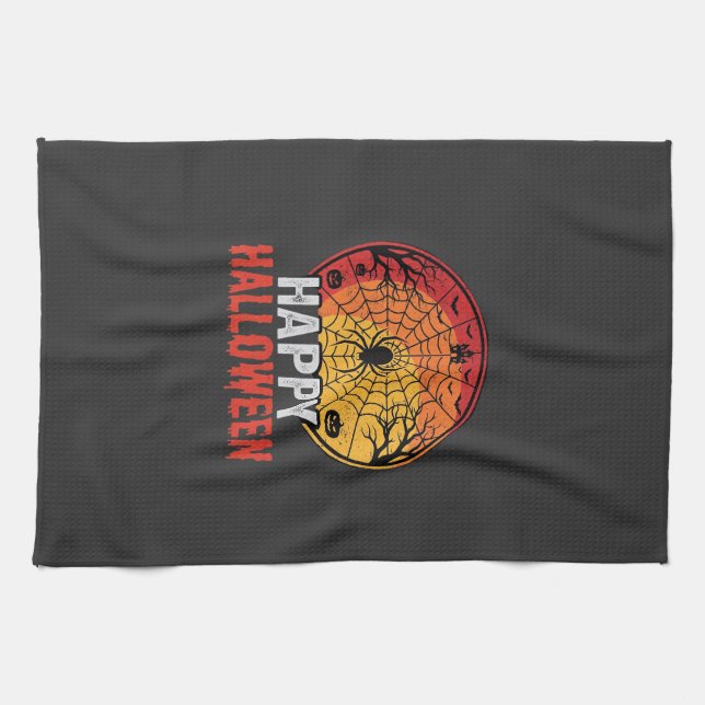Glad Halloween Spindelnät Vektordesign Kökshandduk (Horisontell)