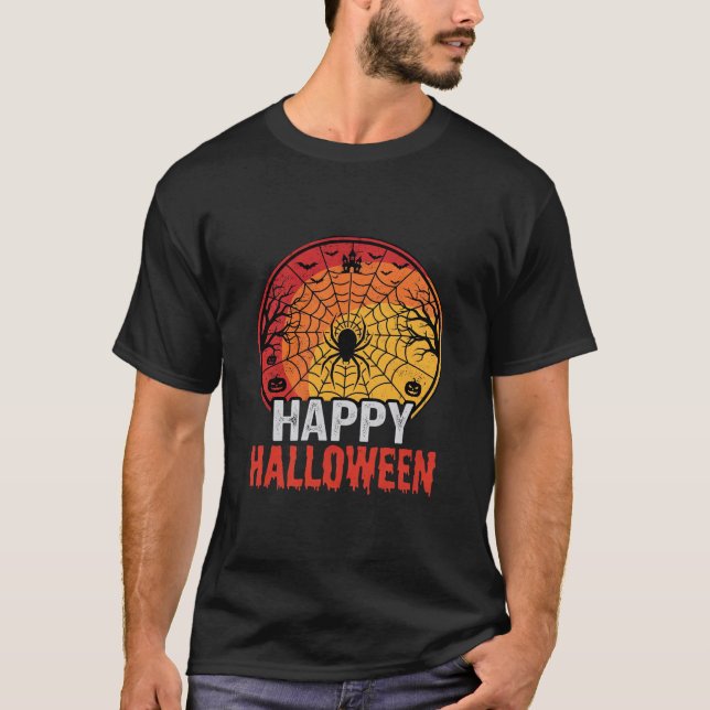 Glad Halloween Spindelnät Vektordesign T Shirt (Framsida)