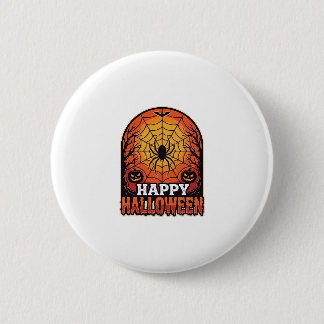 Glad Halloween Spindelnät Vintage Gravyr Desig Knapp (Framsida)