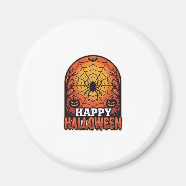 Glad Halloween Spindelnät Vintage Gravyr Desig Magnet (Framsidan)