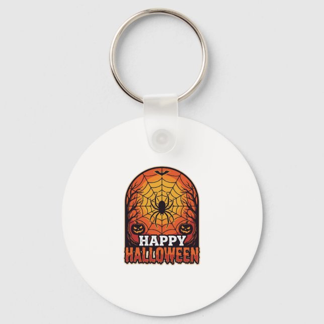 Glad Halloween Spindelnät Vintage Gravyr Desig Nyckelring (Framsida)