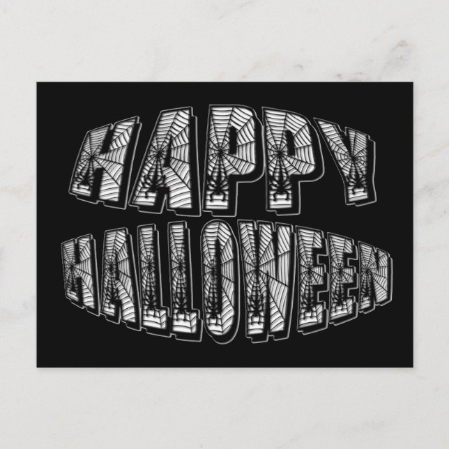 Glad Halloween Spindlar & Spindelnät Text Postkort Vykort (Framsida)