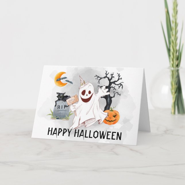 Glad Halloween Spök Akvarell  Kort (Framsida)