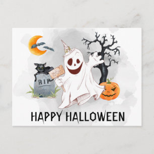 Glad Halloween Spök Akvarell Vykort