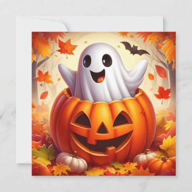 Glad Halloween spök i pumpa Julkort (Framsida)