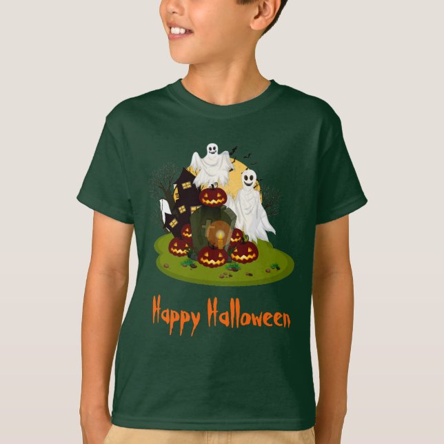  Glad Halloween Spök Scen T Shirt (Framsida)