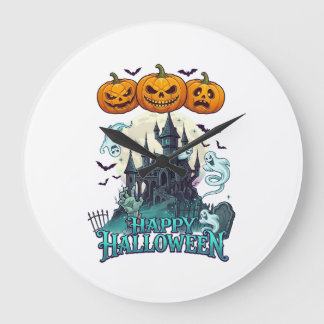 Glad Halloween Spök Slott Pumpa Spöken_1 Stor Klocka