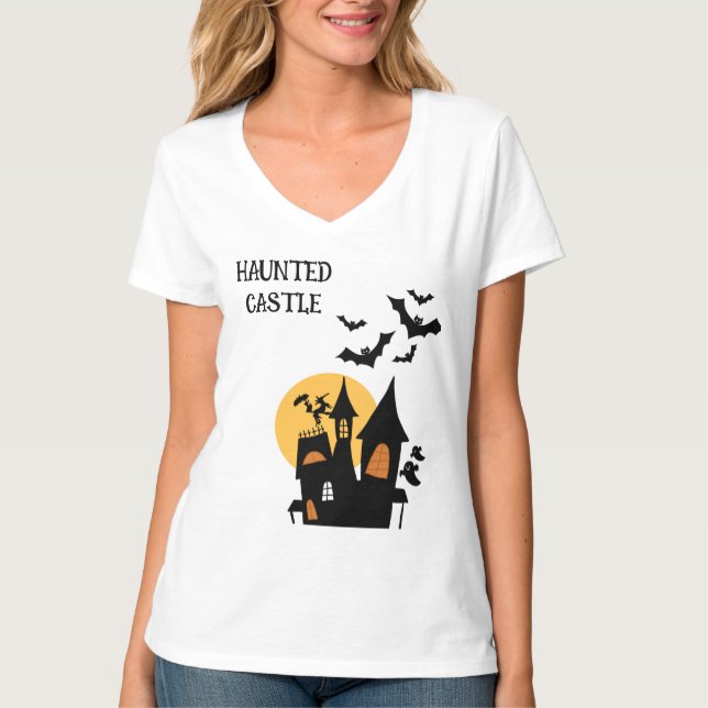 Glad Halloween, Spök slott T Shirt (Framsida)