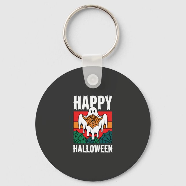 Glad Halloween Spök Spindelnät Retro Nyckelring (Framsida)